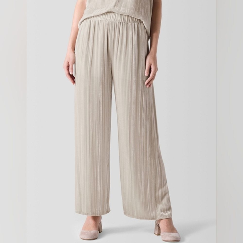 Eileen Fisher Wide Leg Pants Womens Size Petite Large Beige Velvet Lagenlook
